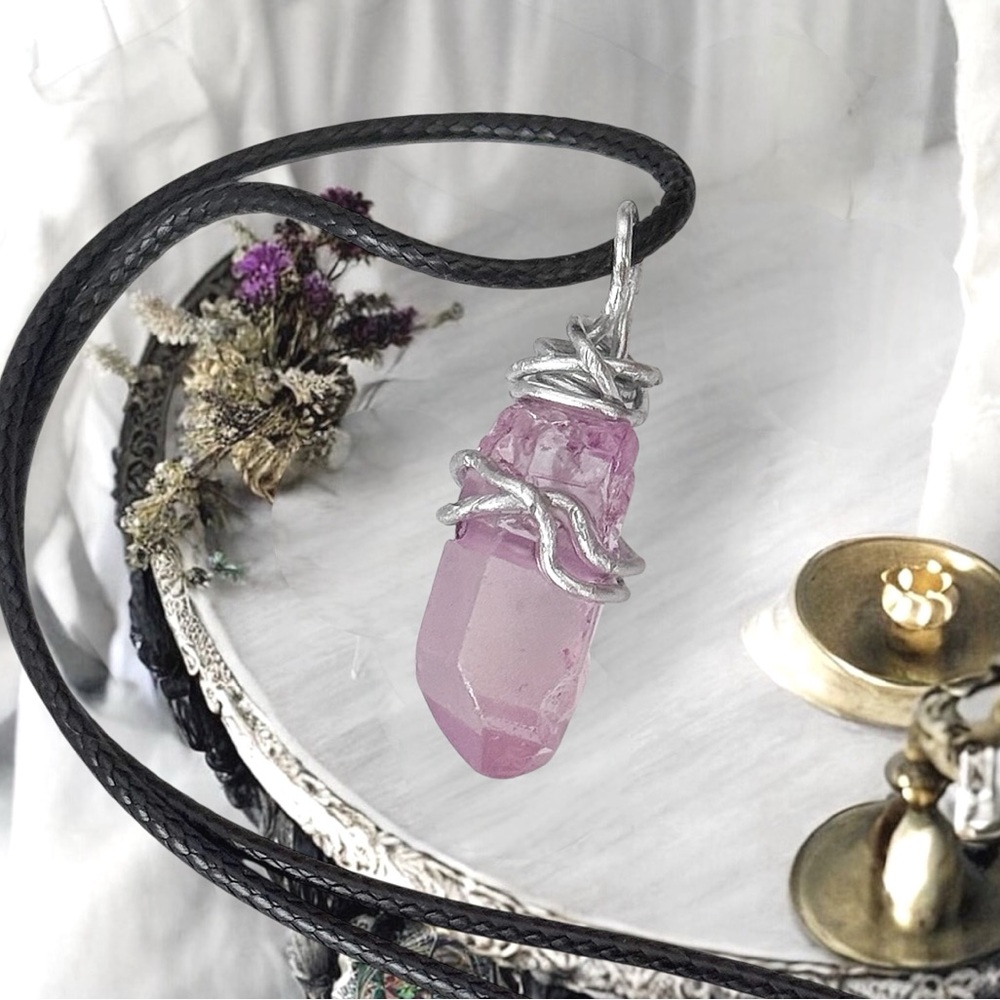 5 For $25💫Wire Wrapped Lilac Pink Quartz Pendant